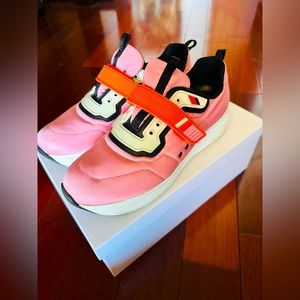 Prada Womens Pink Orange Logo Shoes Sneakers size 11